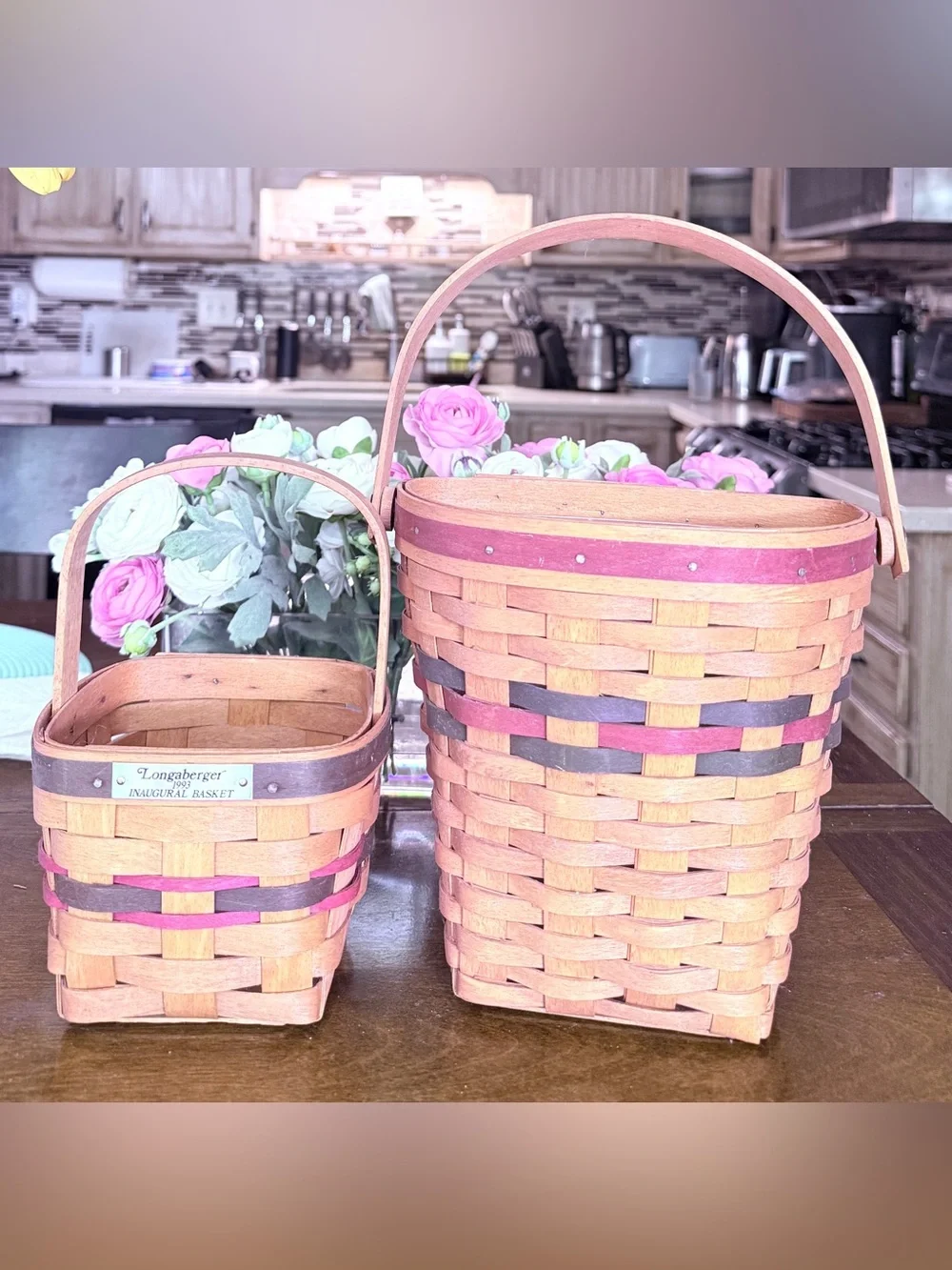 Lot of 2 Vintage 1993 Longaberger Baskets Inaugural & Bayberry Christmas Signed
